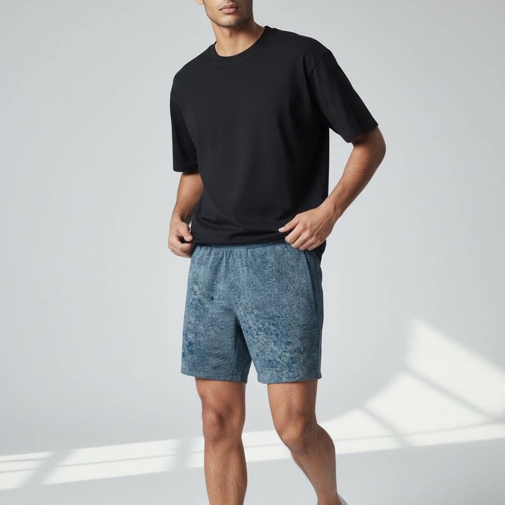 Lululemon Pace Breaker Lined Short 7" Blue Teal Digital Print Mens Workout Small